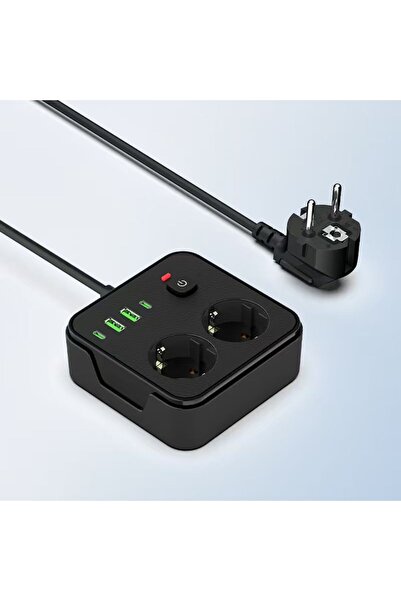 Choice1 شريط طاقة بقابس أوروبي NS602U-أسود مع منفذين تيار متردد و2 منفذ USB-A...