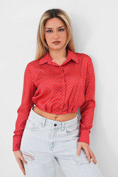 Mdg Tekstil T8010 Puantiyeli Crop Saten Gömlek