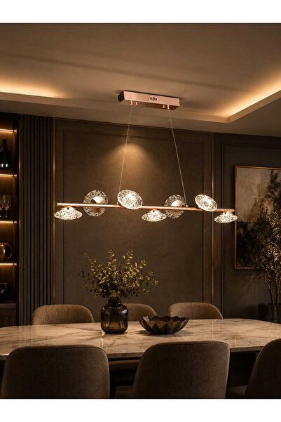 Mihran kristal Top Camlı Ledli Lüks Avize Gold Yemek Masası