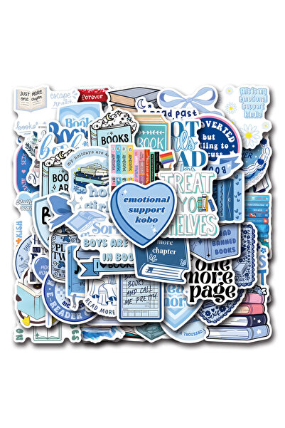 Choice 55PCS 55pcs Blue Book Reading Bookish Cartoon Graffiti Stickers Scrapb...