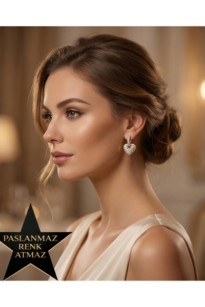 XUPING JEWELRY Xuping 14K Altın Renginde Kararmayan Zirkon Taşlı Kalp Kadın Küpe