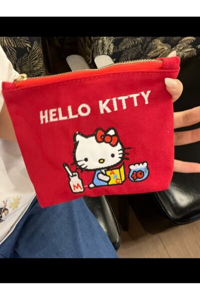 Choice 17x14x1cm A Kawaii Hello Kitty Makeup Bag Zipper Canvas Bag Storage Ba...