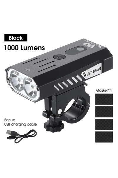 Choice مصباح دراجة 0701315 أسود من WEST BIKING، إضاءة LED قابلة للشحن عبر USB...