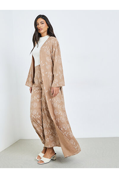 Styli Beige Floral Kimono and Pants Co-ords