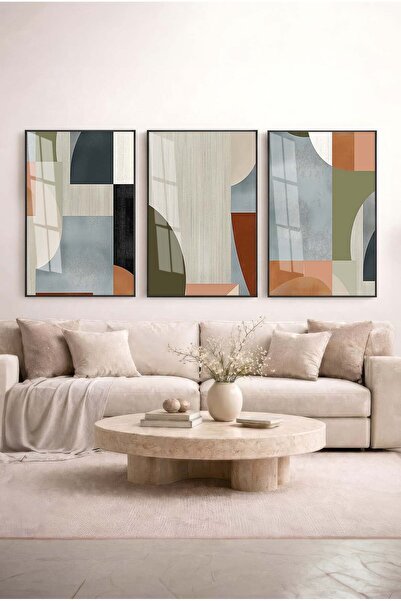 Zevahir Mobilya Dekorasyon Bauhaus Harmonious Pastel Toned Abstract 3-Piece G...