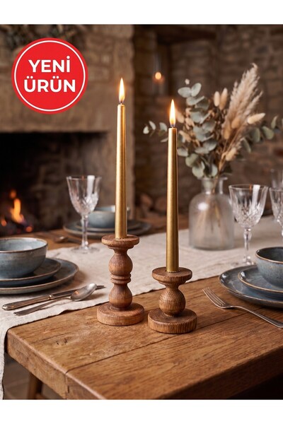 FARALYAHOME 2'Lİ Doğal Ahşap Şamdan Seti - Dekoratif Mumluk, Rustik ve Minima...