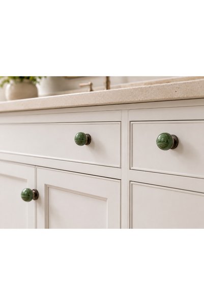 Porcellana Perla Green-Copper- Porcelain Cabinet Drawer Kitchen Bathroom Wardrobe Dresser Furniture Handle Handle Ruby Button