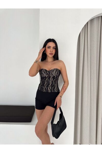 eBaa fashıon DANTEL ASTARLI FERMUARLI STRAPLEZ KORSE