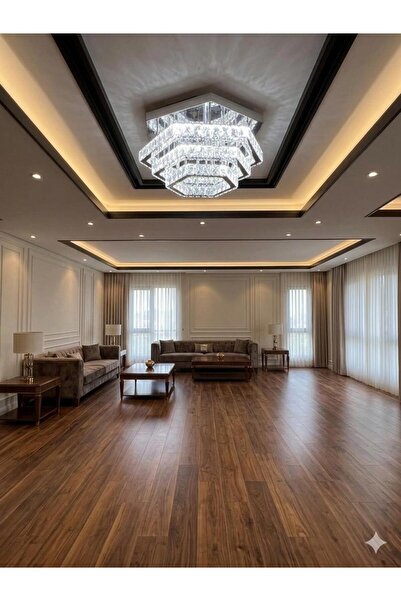 lunexa aydınlatma Modern Kristal Plafonyer Taşlı Avize LED Altıgen 3 Renk Kro...