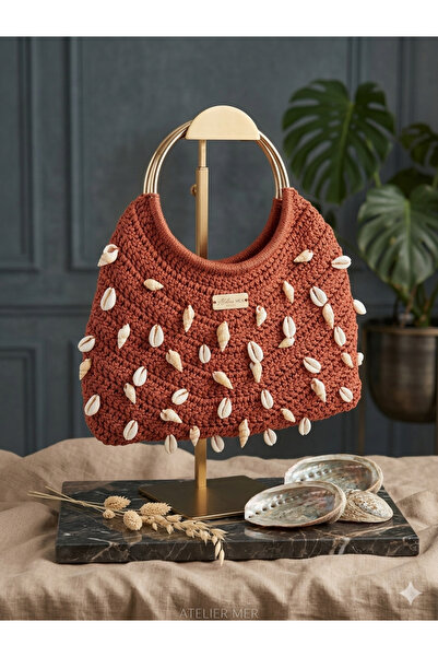 Bayka Handmade DENİZ KABUKLU TURUNCU EL ÇANTASI