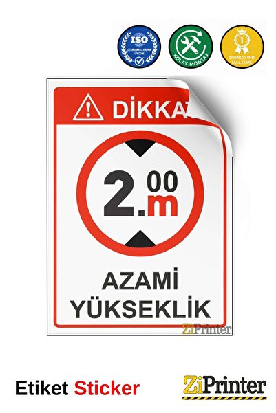 ZiPrinter انتبه! ملصق لافتة تحذيرية بارتفاع أقصى 2 متر، مقاس 70x100 سم