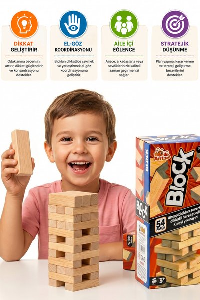 ANT TOYS 54 Piece Wooden Jenga Educational Strategy and Balance Game