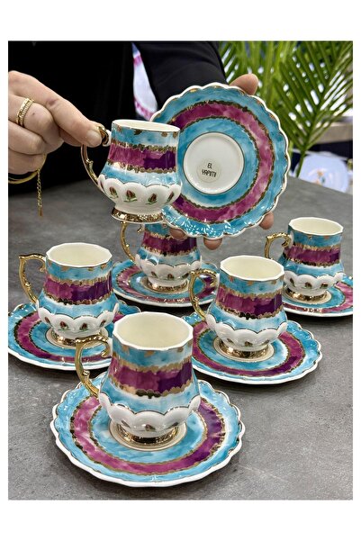 Doğudeko Hand Painted Brenda Queen Victorya 6-Piece Porcelain Cup Set