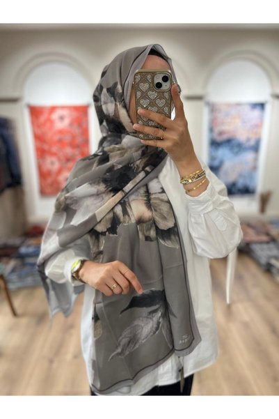 Merwiss شال ناعم منقوش - رمادي