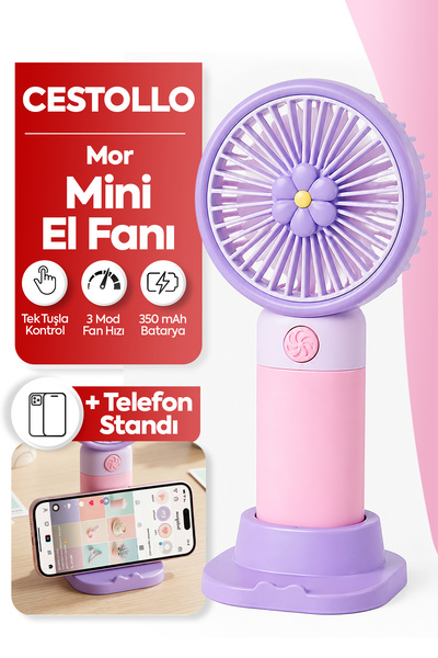 Cestello Mor Çiçek Tasarım 3 Kademeli Sessiz Mini El Masa Fan Vantilatör Turb...
