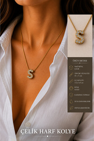 Jack Ferrero Steel Zircon Stone Gold Balloon Letter Necklace