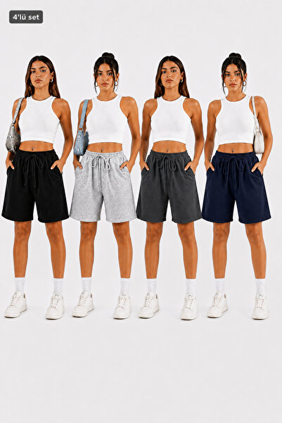 NAKRUF Women's 4-Piece Shorts Set Black Gray Smoked Navy Blue Comfortable Cut...