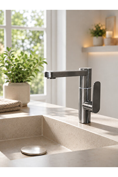 RocciArmatur Silva 360 Döner Antrasit Banyo lavabo Batarlası paslanmaz modern...