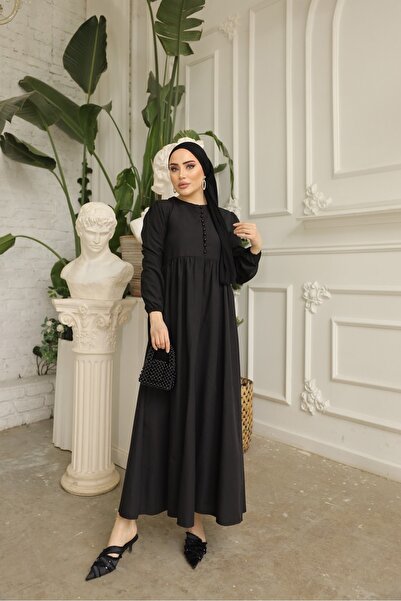 SAHRA BUTİK ÖNÜ DÜĞMELİ KOLLARI LASTİKLİTRİKOTON ELBİSE