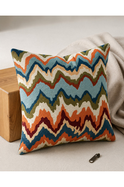 İFA Colorful Zigzag Patterned Woven Throw Pillow Cover Set of 2 – Soft and Breathable Fabric 45X45
