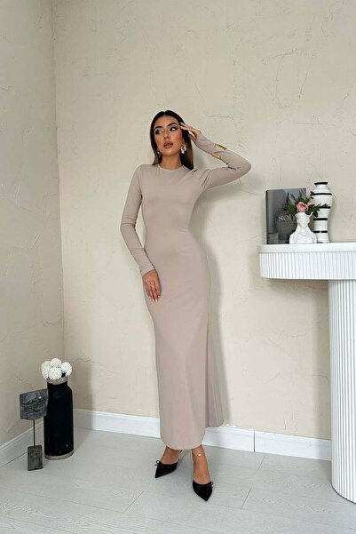 Caddebostan Moda Women's Body-Hugging Long Sleeve Slim Fit Stretchy Sandy Fab...