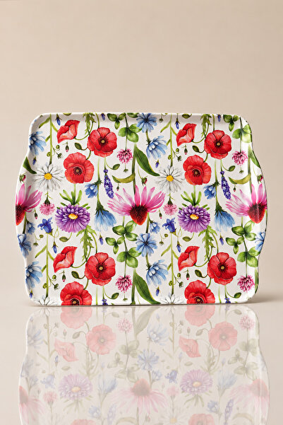 KHAKMA Bloom Rose Non-Slip Melamine Tray 41X30 cm – Patterned Presentation & ...