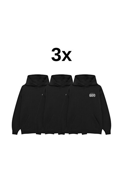 PURE EFFECT (3 Pieces) Unisex Mixed Text Printed 3 Thread Raster Hoodie Sweat...