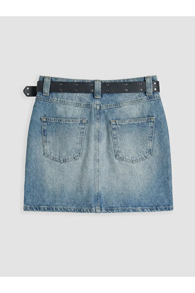 LC Waikiki Blue Belted Mini Jean Skirt