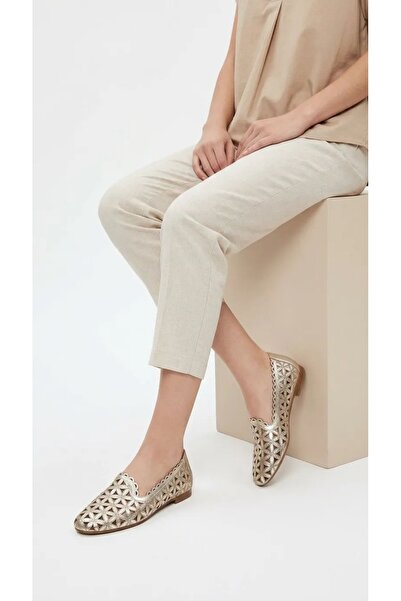 PİERRO SHOES حذاء باليه نسائي يومي مصنوع من الجلد الطبيعي مقطوع بالليزر