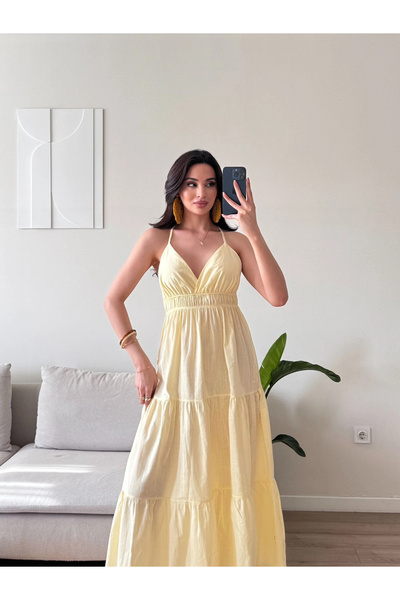 Zoom Butik Sırt Çapraz Askılı Elbise - SARI