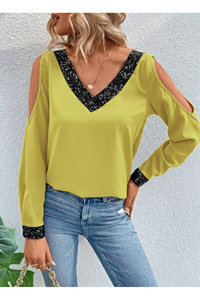 Efnaz style Women's Long Sleeve V-Neck Off the Shoulders Sandy Blouse - S-M -...