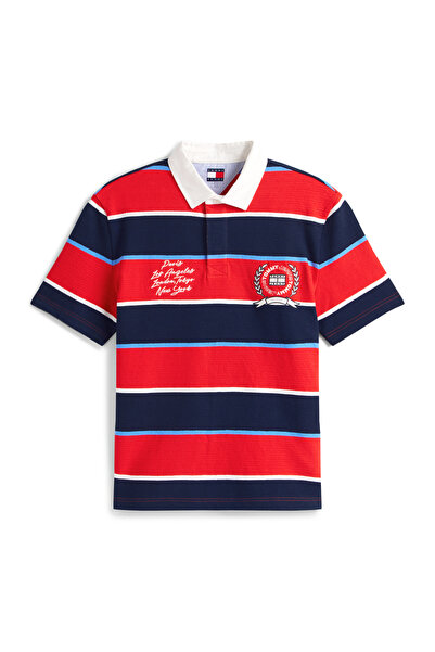 Tommy Jeans Kırmızı Erkek Standart Fit Çizgili Polo T-Shirt DM0DM22702XL8 Kır...