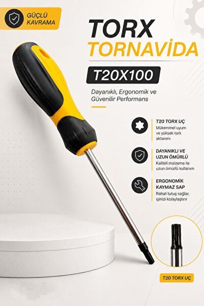 Badem10 Torx Tornavida T20x100 Manyetik Uçlu Ergonomik Kaymaz Saplı Dayanıklı...