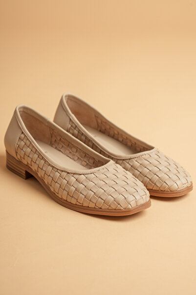 ANALİN SHOES Women's Genuine Leather Knitted Detailed Ballerinas