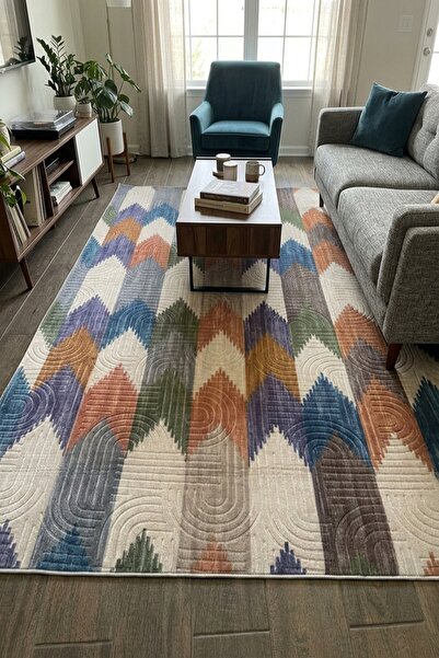 Raschel Carpet Modern Multi Seri Bohem Desen Yıkanabilir Kaymaz Taban Leke Tu...