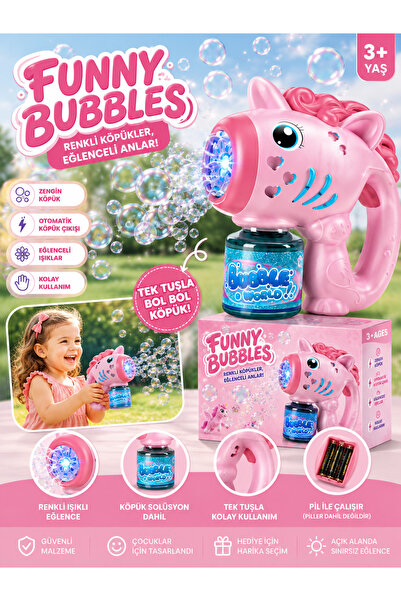 Sıraç İthalat Funny Bubbles Işıklı Köpük Tabancası – 3 Renk Seçenekli (Pembe/...
