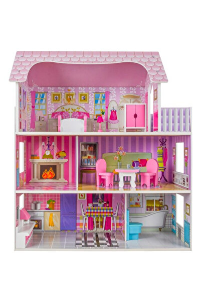 KRUZZEL Wooden Dollhouse Villa 3-Storey 70cm with Furniture Set