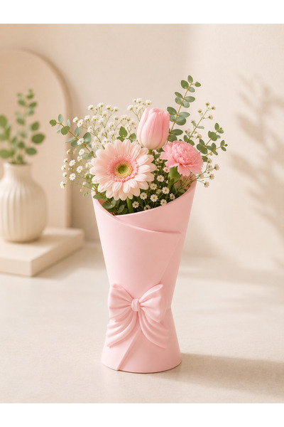 lysiaaccessory Flower Bouquet Shaped Decorative Vase – Modern Design with Bow...