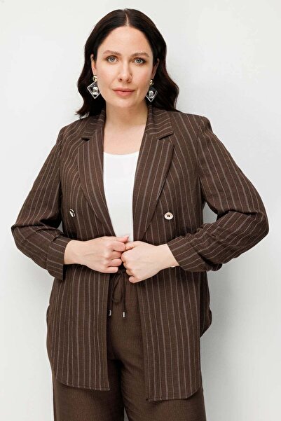 Ekol Drawstring Sleeve Striped Patterned Jacket