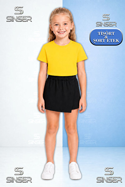 SS SİNSER Team Girl's Plain Unprinted Short Sleeve T-Shirt Shorts Skirt