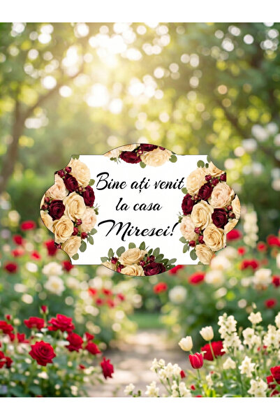 OEM "Welcome to the Bride's House!" Sign, Red and White Flowers Design, 46x31 cm