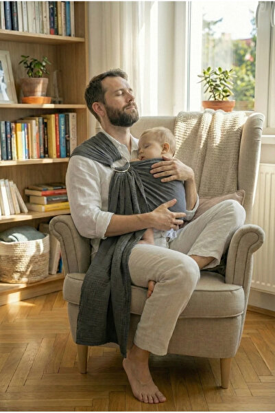 Beyyine Home Halkalı Bebek Taşıma Şalı | %100 Pamuk | Yenidoğandan | Gold & S...