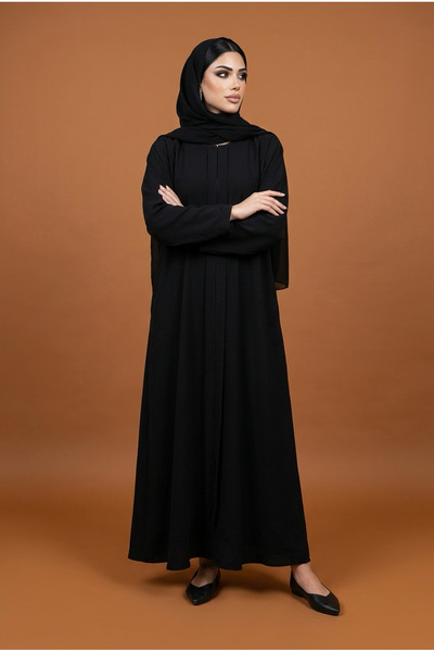 DAR ALSALAAM Abaya Made of Plain Chiffon Fabric with Front and Back Pleats, I...