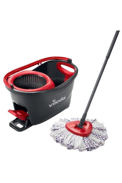 Vileda Turbo 3 in 1 Microfibre Box Rotary Mop Set with Bucket, Black-Red