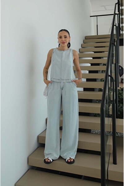 Havoş Set din denim cu bluză și pantaloni Judge albastru deschis