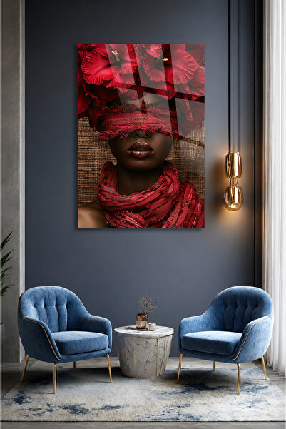 TAULART African Woman Portrait with Red Flowers Artistic Wall Decor Unbreakab...