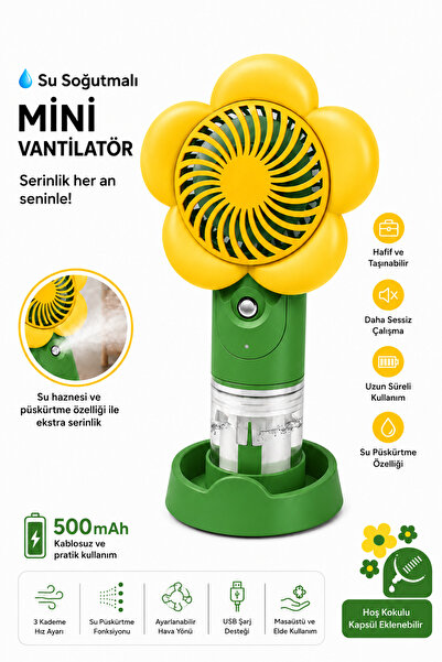 VOOKA Su Soğutmalı Mini Vantilatör | Type-C Şarjlı 3 Kademe Sessiz Püskürtmel...