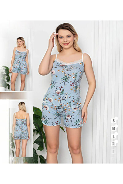 turkish Women's Summer 2 Pieces Pajamas Sets Sky Blue Halter Tank Top White L...