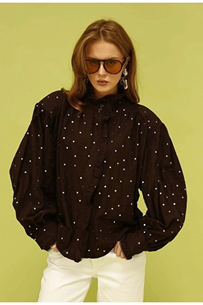 Butik Ayseba Women's Sequin Embroidered Padded Cotton Shirt