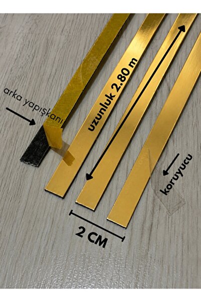 demdekor Dekoratif Yapışkanlı Aynalı Pleksi (10MM) (GOLD) Şerit Mobilya Dolap...